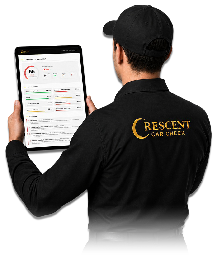 Crescent inspector reviewing a digital inspection report on a tablet