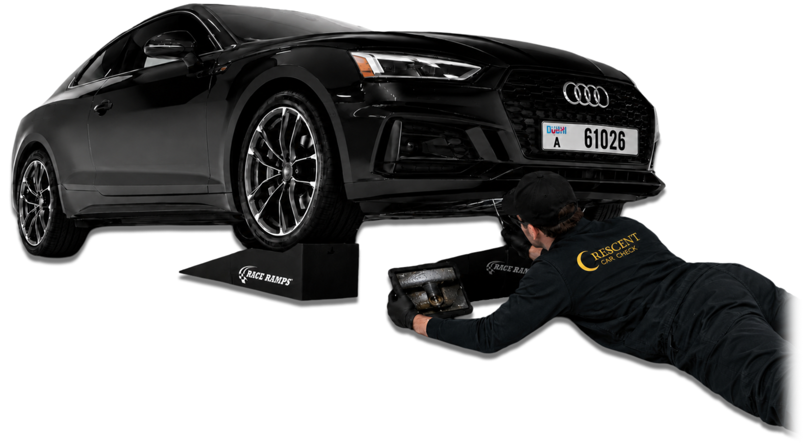 Crescent inspector using an endoscopic camera under a car