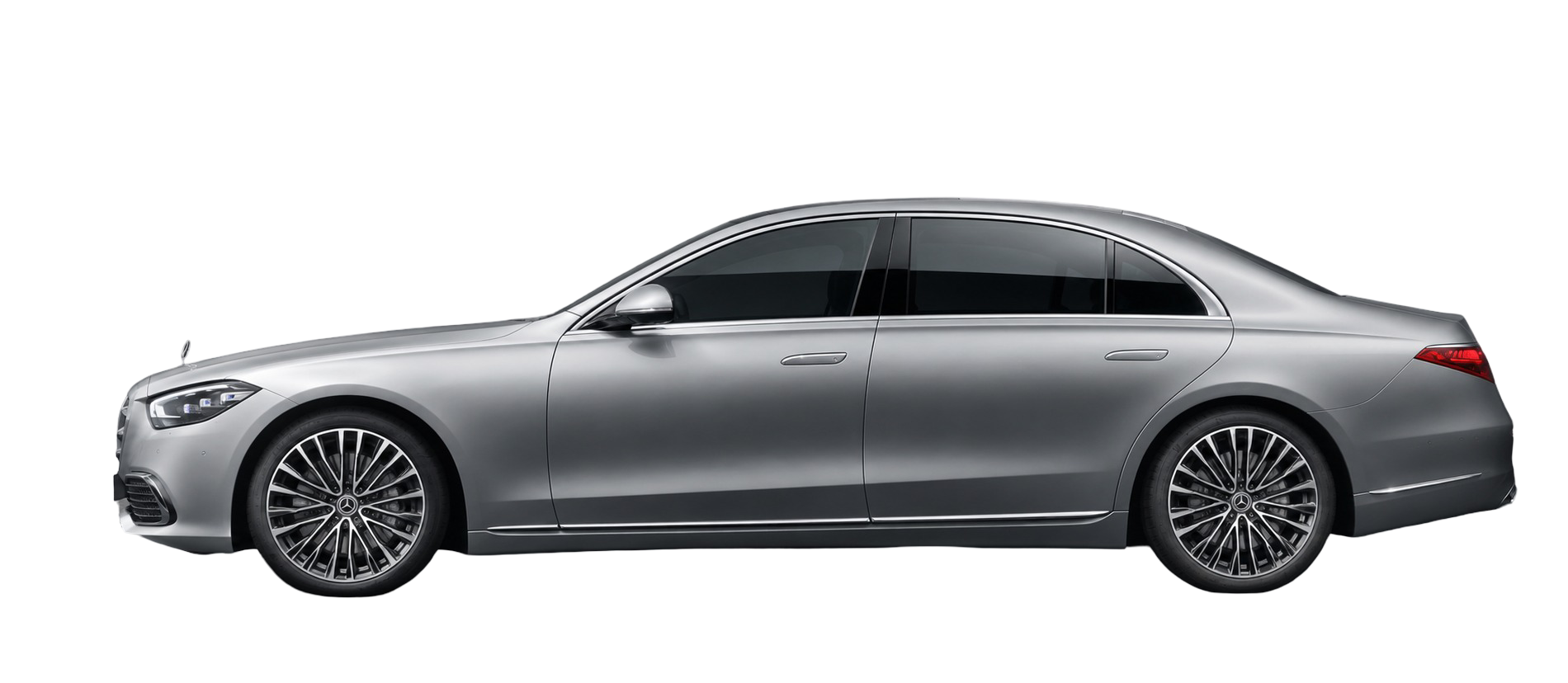 Side profile of a luxury sedan undergoing a pre-purchase inspection